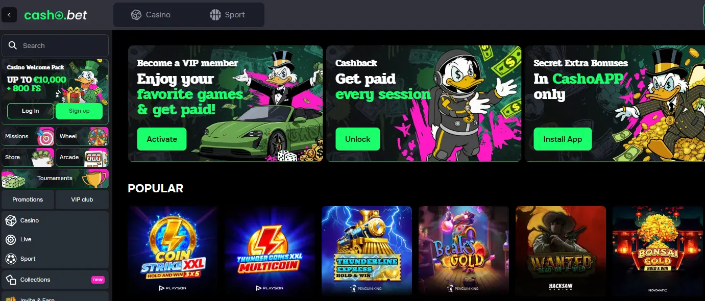 CashoBet website-interface