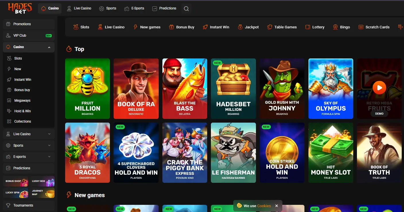 HadesBet website-interface